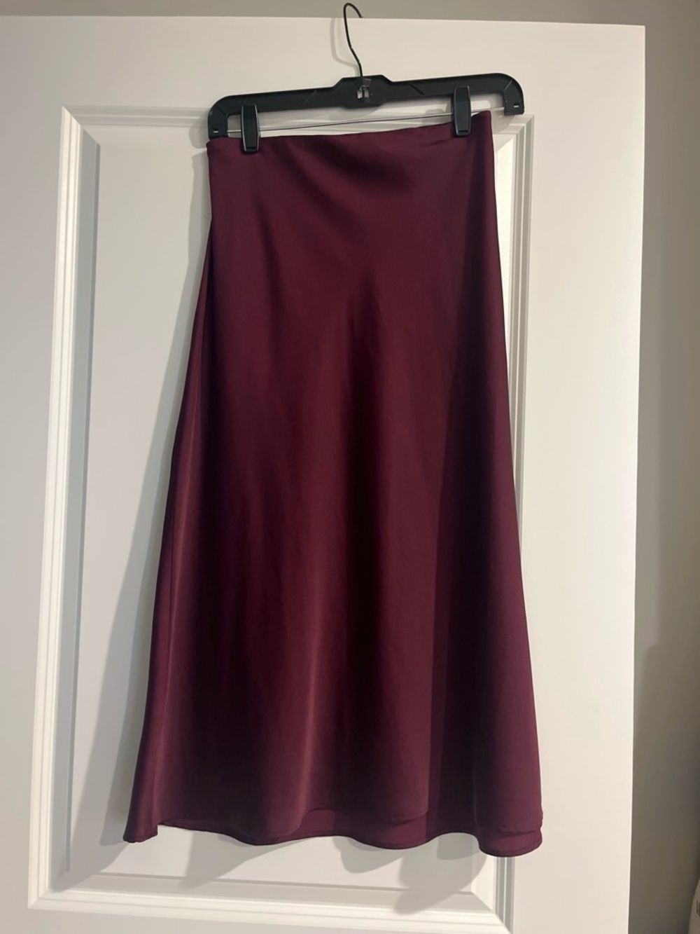 Express Burgundy Satin A-Line Midi Skirt